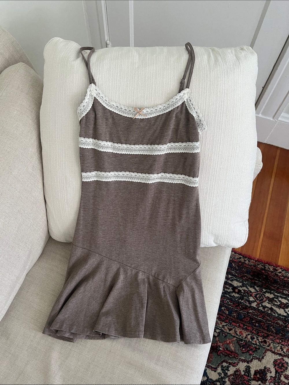 Brown Lace-Trim Slip Dress